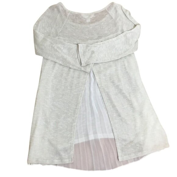 Decree Womens Beige Lightweight Knit Sheer Sweater Pleated Flowly Back Panel - Picture 3 of 9